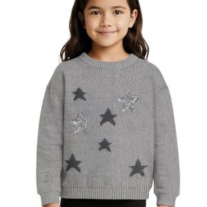 Blusão em Tricot Estrelas com Bordadas Cinza
