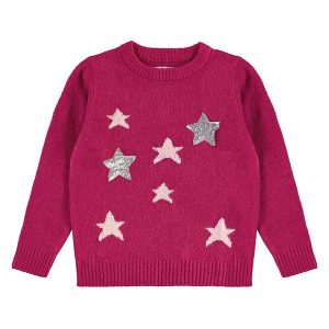 Blusão em Tricot Estrelas com Bordadas Rosa