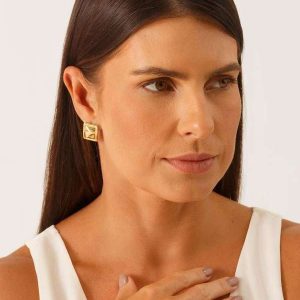 Brinco Retangular Dourado Cannes