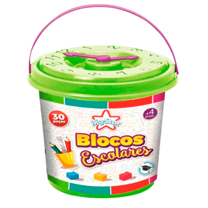 Brinquedo Para Montar Balde Blocos Escolares 30 Peças