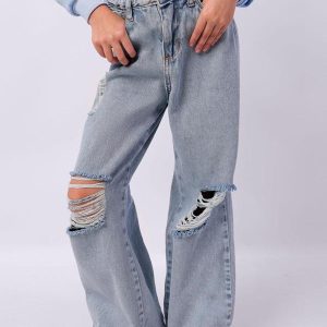 Calça Jeans Infantil Wide Leg Destroyed Azul