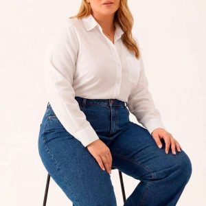 Calça Jeans Pantalona Azul Escuro Leonice