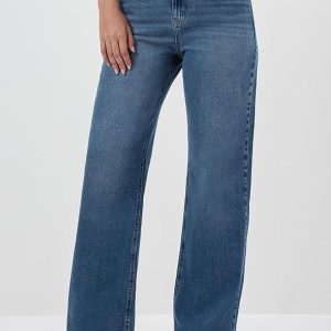 Calça Jeans Wide Leg Azul Médio Selene
