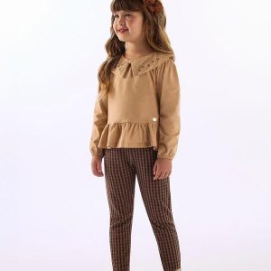 Calça Menina Jacquard Elastano Marrom