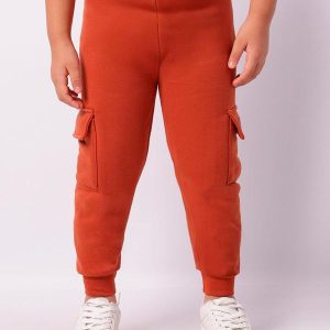 Calça Moletom Infantil Jogger Bolso Cargo Marrom