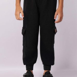 Calça Moletom Infantil Jogger Bolso Cargo Preta