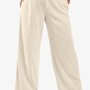 Calça Pantalona Linho Plus Size Bege