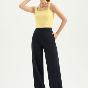 Calça Reta em Algodão Preto