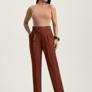Calça Reta em Viscose Marrom