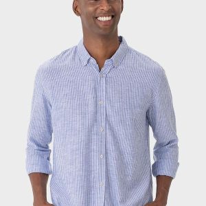 Camisa Azul Claro Listrada em Viscolinho