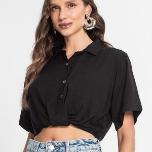 Camisa Cropped Feminina Preto