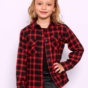 Camisa Infantil Flanelada Xadrez Vermelha