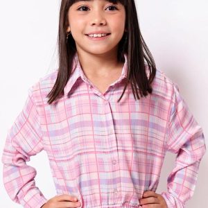 Camisa Infantil Viscose Berry & Co. Xadrez Rosa