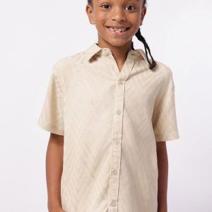 Camisa Infantil Viscose com Bordado Bege