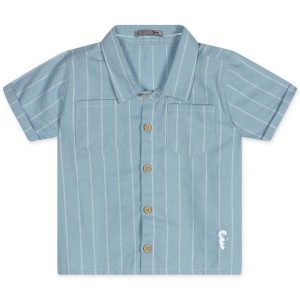 Camisa Listrada Manga Curta Bebê Masculina Azul
