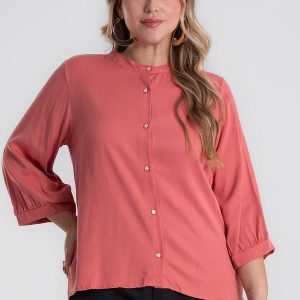 Camisa Manga 3/4 Gola Padre Plus Size Laranja