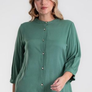 Camisa Manga 3/4 Gola Padre Plus Size Verde