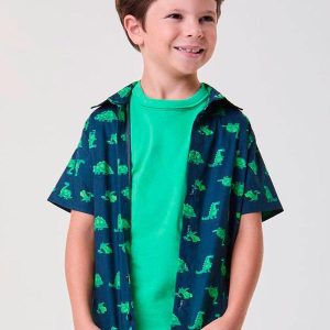 Camisa Manga Curta Azul dos Dinos Preto