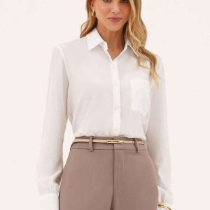 Camisa Manga Longa Comfy em Viscose Off White Maren