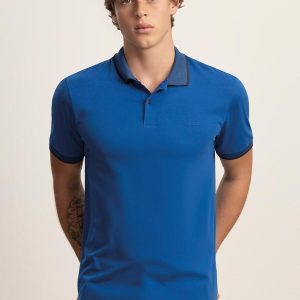 Camisa Polo de Mangas Curtas com Retilínea Azul