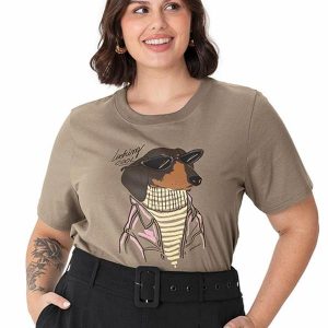 Camiseta Ampla Looking Cool Plus Taupe