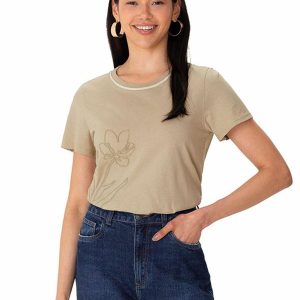 Camiseta Floral em Malha Areia