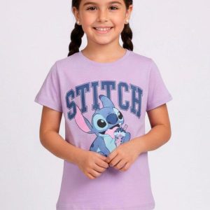 Camiseta Infantil Algodão Stitch Lilás