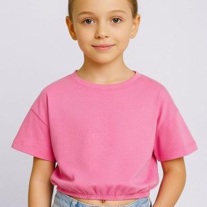 Camiseta Infantil Cropped Manga Curta Rosa