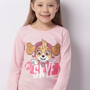 Camiseta Infantil Estampa Skye Manga Longa Rosa