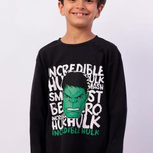 Camiseta Infantil Hulk Manga Longa Preta