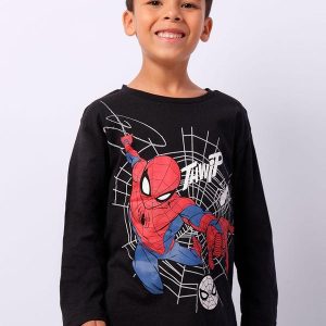 Camiseta Infantil Manga Longa Homem Aranha Preta