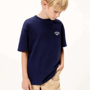 Camiseta Infantil Menino Oversized Bordada Azul