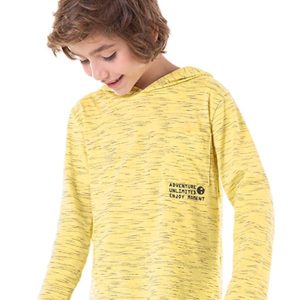 Camiseta Manga Longa Meia Malha Capuz Amarelo