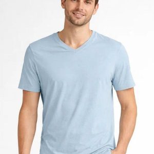 Camiseta Masculina Básica com Gola em V Azul