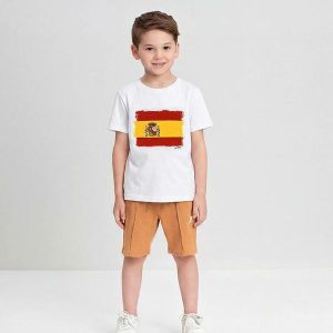 Camiseta Menino com Bandeira Espanha Branco