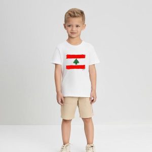 Camiseta Menino com Bandeira Líbano Branco