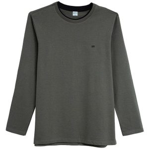 Camiseta Regular em Moletinho Rajado Verde Oliva
