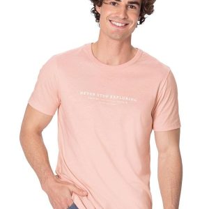 Camiseta Slim Never Stop Exploring Rosa Pastel