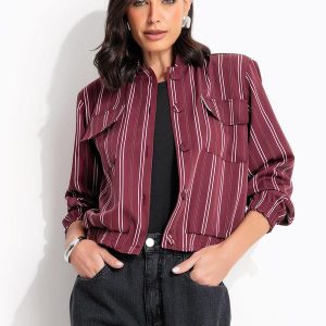 Casaco Listrado Vermelho em Tecido de Alfaiataria