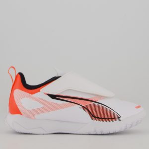 Chuteira Puma Ultra 5 Play V IT Futsal Infantil Branca e Laranja