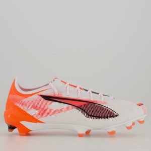 Chuteira Puma Ultra 5 Ultimate FG Campo Branco e Laranja
