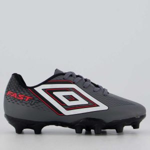 Chuteira Umbro Fast II Campo Juvenil Cinza e Preto