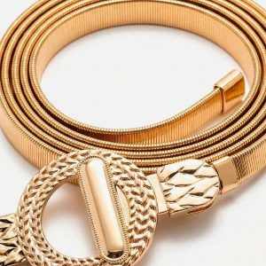 Cinto em Metal Dourado com Fivela Redonda Aura