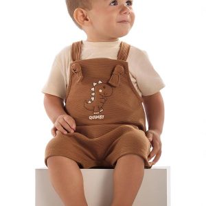 Conjunto Bebê Camiseta e Jardineira Bege