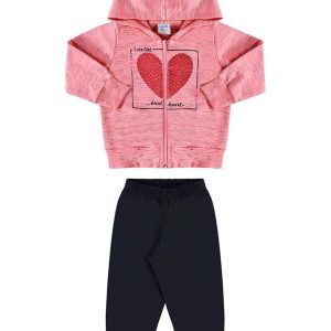 Conjunto Bebê Jaqueta e Calça Coração Baby Rosa