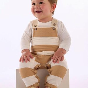 Conjunto Bebê Jardineira Bege