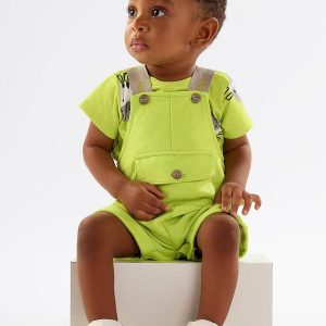 Conjunto Bebê Jardineira e Body Verde
