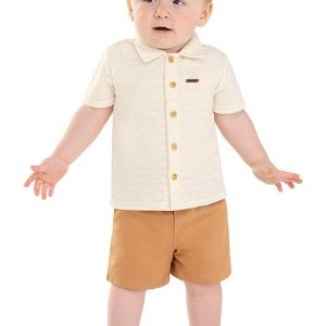 Conjunto Bebê Menino Camisa Texturizada Bege