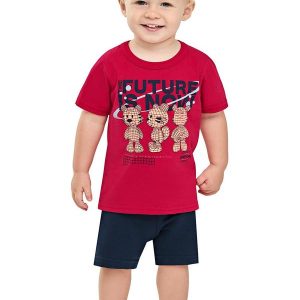 Conjunto Bebê Menino Curto Moletom Vermelho