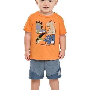 Conjunto Bebê Menino Estampa Dino Laranja